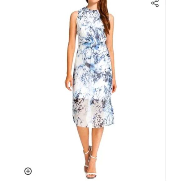 Cynthia Steffe Riva Marble Print Silk Dress in Lilly White Size 12 - Picture 1 of 6